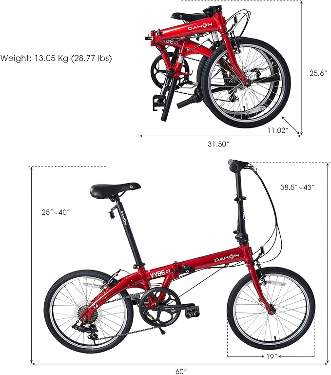 Dahon VYBE D7 Folding Bike, Lightweight Aluminum Frame; 7-Speed Shimano Gears; 20” Foldable Bicycle for Adults