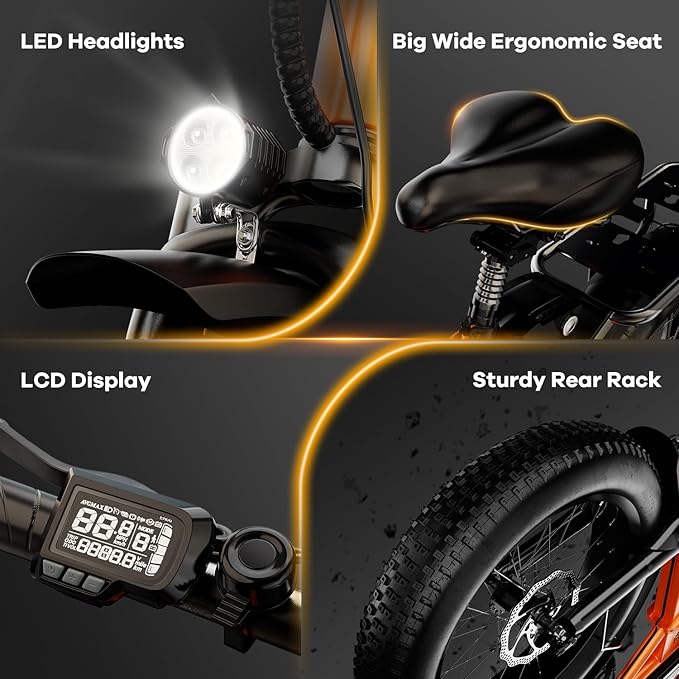 1000W Folding Electric Bike, 48V 20AH Large Removable Battery E Bike, 30+MPH, 80 Miles Max Range, 20" Fat Tire Electric Bike for Adults, Adult Electric Bicycles for Long