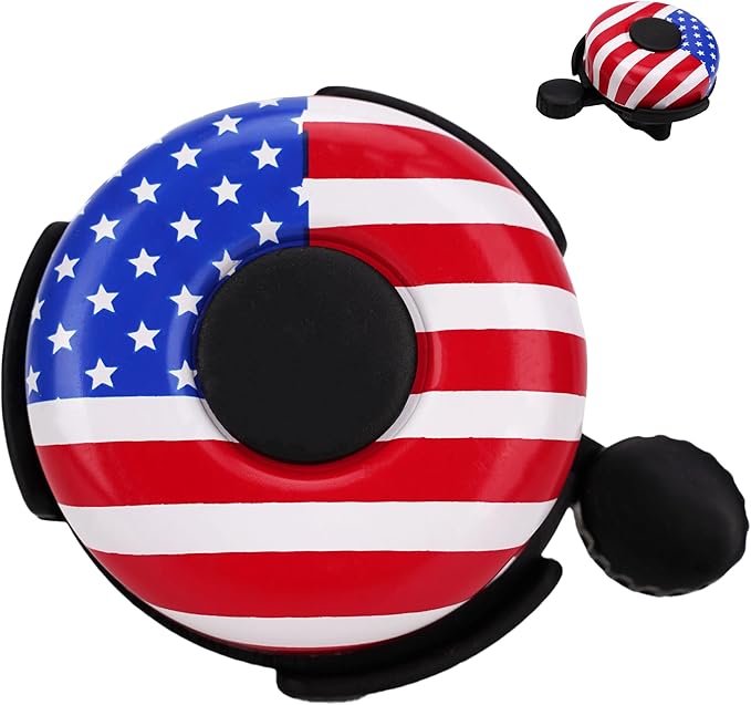 Kids Bike Bell, Bicycle Bell with American Flag Design for Boys and Girls, Metal Dome Handlebar Bell for Toddler Bikes, BMX, Cruiser and Scooter