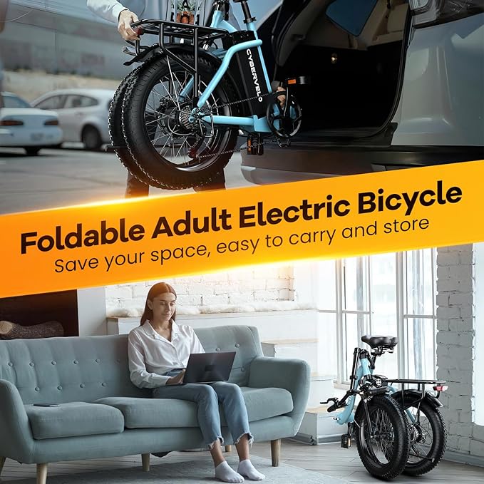 Foldable Electric Bike for Adults, Peak 1000W Brushless Motor 30MPH 70Miles City Commuter Ebike, 48V 20AH Lithium Battery, 20" Fat Tire 7-Speed E-Bicycle with Front Suspension Colourful LCD Display
