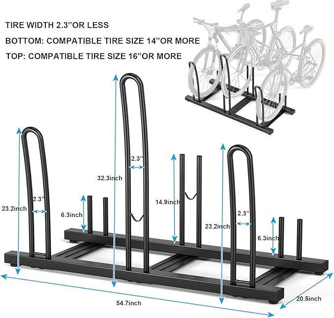 CXWXC 3/5 Bikes Stand Rack - Bike Storage Parking Racks Indoor/Outdoor - Bicycle Stand Garage for Parking Mountain Road Hybrid Bike, Fits Wheels up to 2.4" (on floor for 3 bikes)