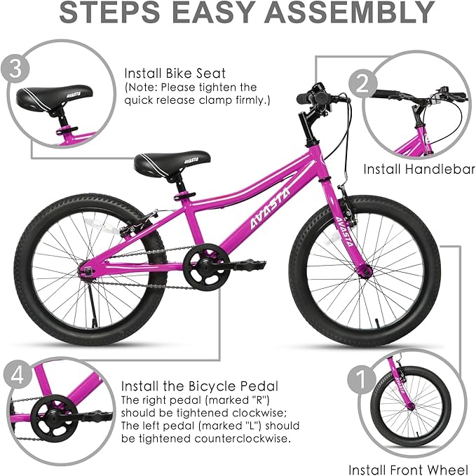 AVASTA Bilbo 18 20 24 Inch Kids Bike for Boys Girls 5-14 Years Old, Retro Style High Carbon Steel Bicycle with Adjustable Handlebars and Seat, Dual V-Brakes, Kickstand, Multiple Colors