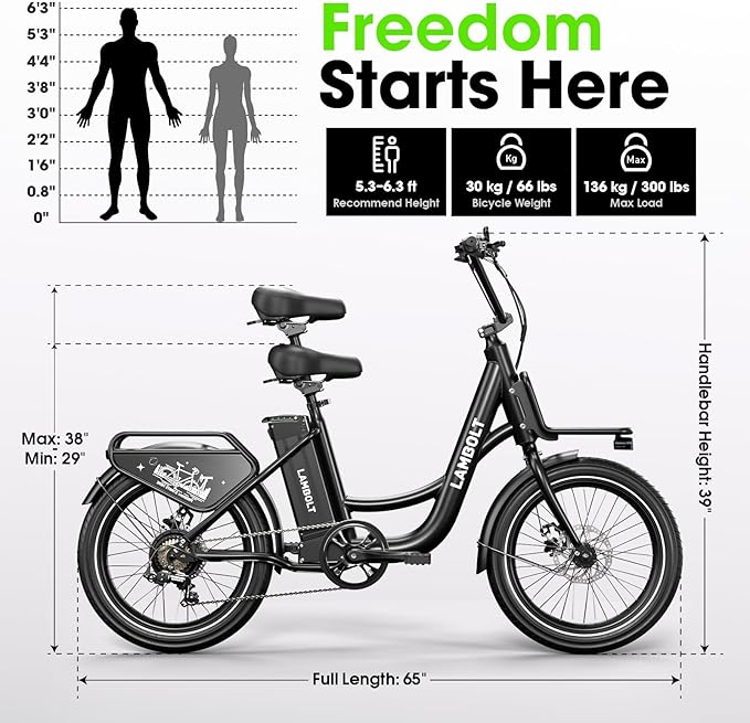 Electric Bike for Adults - 1000W Peak Motor Ebike with 48V15Ah Removable Battery, 20" x 3.0 Fat Tire Step-Thru 7-Speed Commuter Electric Bicycle, Up to 24 MPH, 70 Miles Range, UL 2849 Certified.