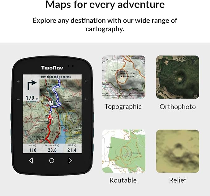 TwoNav Terra (64 GB) + Maps Included, GPS Bike Computer with 3.7-inch Wide Screen for Mountain, Hiking, MTB, Bicycle