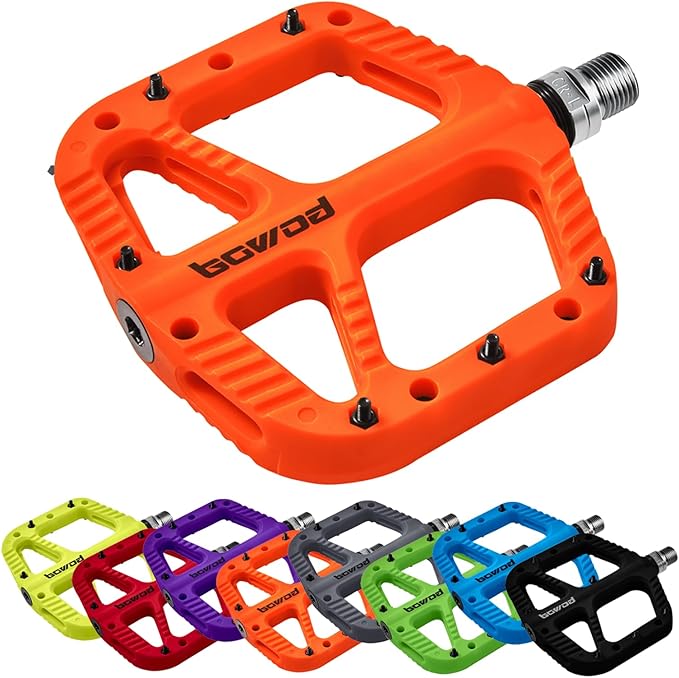 MTB Pedals Flat Mountain Bike Pedals Adult, Light and Wide Nylon Composite Bicycle Platform Pedal w Grippy Pins, 9/16" Cr-Mo Spindle 2 Bearings, Clipless Pedals for BMX Gravel Road E.Bike 9/16"