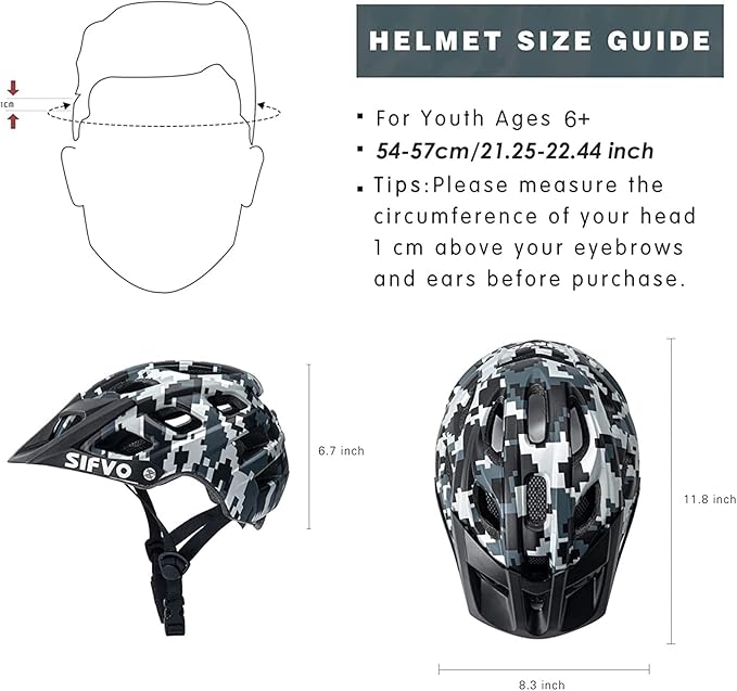 Kids Bike Helmet for Boys and Girls Ages 8-14 Adjustable Youth Helmet with Detachable Visor Lightweight, Safe & Stylish Cycling Bicycle Helmets for Kids 54-57cm