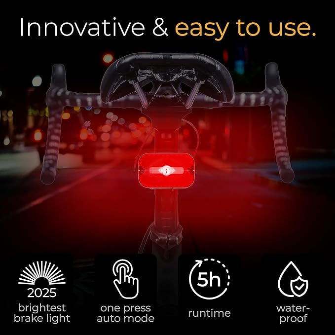 LICHTMEISTER® Bike Tail Light with Reflector and Intelligent Brake Light Function – Rear Bike Light LED – Bicycle Tail Light