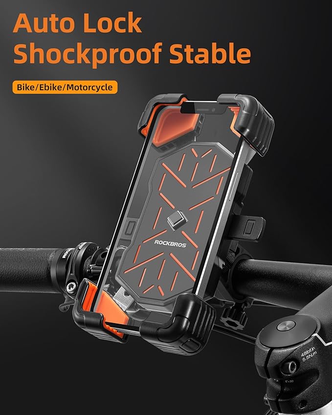 ROCKBROS Motorcycle Phone Holder Mount, 4.5-7.1 inch Smartphones, Quick Release Handlebar Clamp, 360 Rotatable, Anti-Slip Silicone, Easy Installation, Wide Compatibility