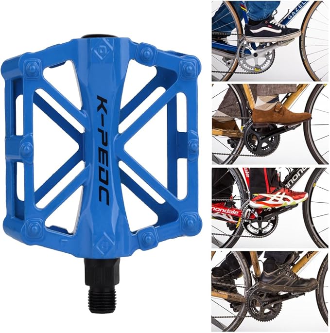 Aluminium CNC Bike Pedals 9/16", Lightweight Mountain Road Bike Pedal with 16 Anti-Skid Pins Bicycle Pedals for MTB BMX