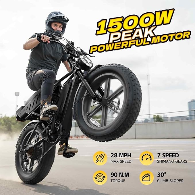 TST Electric Bike for Adults, 1500W Peak Motor Ebike with 48V 15Ah Battery, 60 Miles Range 28 MPH Electric Bicycle, 20" All-Terrain New Upgrade E Bike with Rear Seat 7 Speeds Black