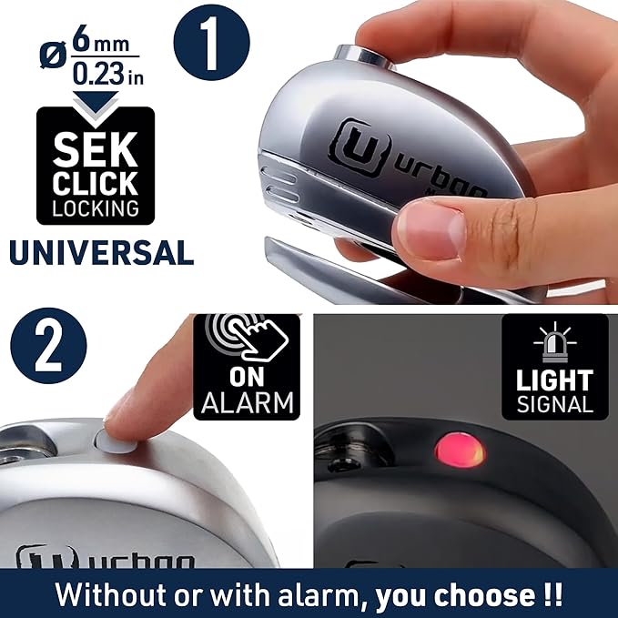 URBAN UR22 Alarm Disc Lock 120db ON/Off, Warning Function A+ Sensitivity Replaceable Alarm Module, High-end Waterproof, Longlife Battery, Electronic Reminder, Can be Carried with Bracket, Universal