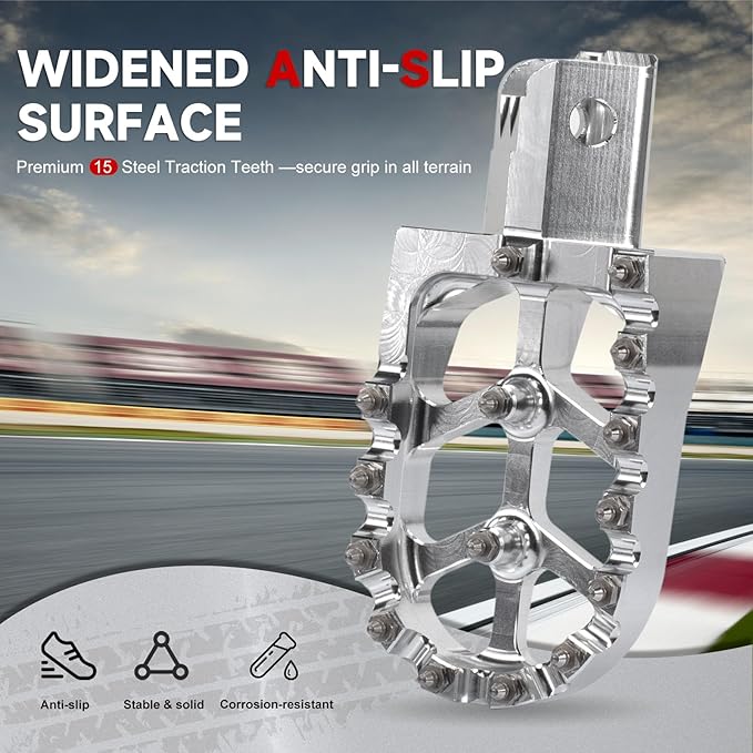Mini Bike Foot Pegs CNC Anti-Slip Wide Footpegs for CRF50 CRF70 Coleman CT100U CT200U BT200X CC100X CRF XR50 70 110 125 SSR Apollo TaoTao Motorcycle Dirt Bike Pit Bike Pedals (Silver)
