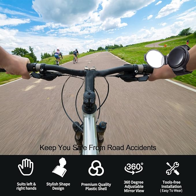 2 Pcs Bicycle Rearview mirror wristband,360° Wristband Bike Rear View Mirrorwrist Guard Cycling Rear View Mirror,Adjustable Road Side Mountain Bike Mirrors Safe Rearview Mirror Accessories