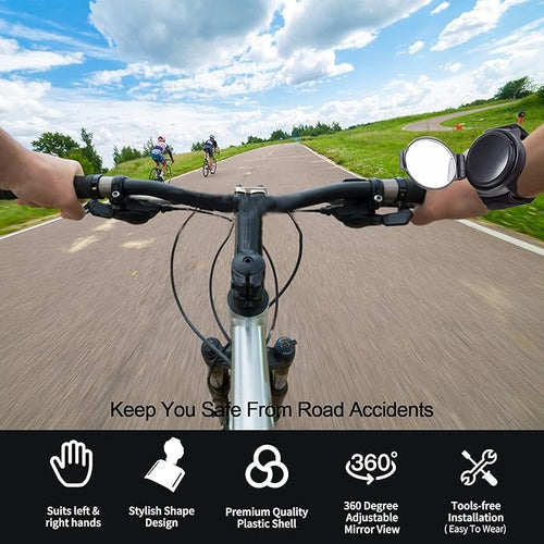 2 Pcs Bicycle Rearview mirror wristband,360° Wristband Bike Rear View Mirrorwrist Guard Cycling Rear View Mirror,Adjustable Road Side Mountain Bike Mirrors Safe Rearview Mirror Accessories