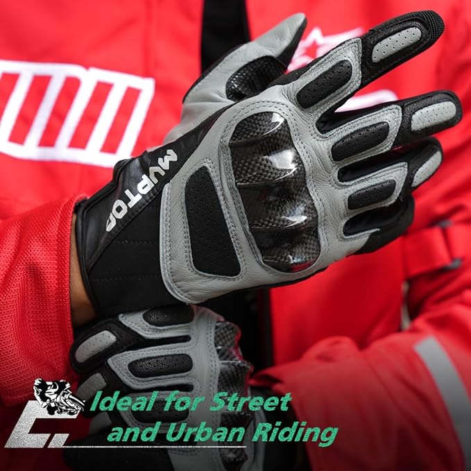 WTACTFUL Goatskin Leather Carbon Knuckle Motorcycle Gloves for Ultimate Protection and Comfort