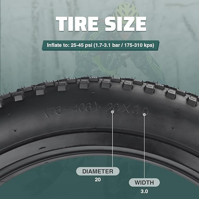 20x3.0(76-406) Electric Bike Tire 20 x 3 Fat eBike Tires 20 x 3 Bike Tires Heavy Duty High-Performance Wear-Resistant E-Bike Mountain Snow 20x3 Bicycle Tires，1/2 Tires 1/2 Tubes/ 2 Levers