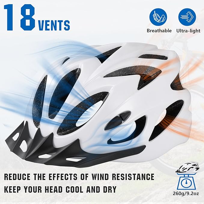 Zacro Adult Bike Helmet, Safety Certified Cycling Helmet for Men Women, Lightweight with Detachable Visor, Adjustable Dial Fit 58-65cm, for Road/Mountain/Commuting,White
