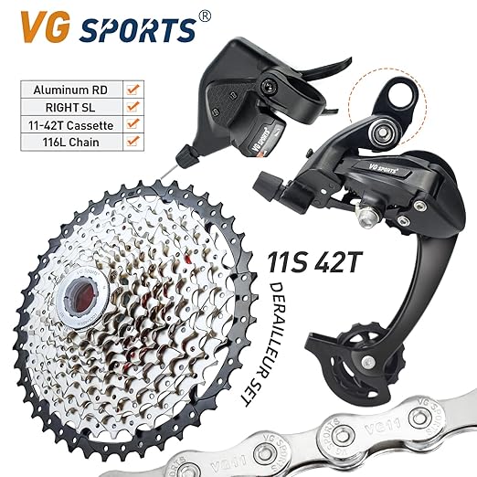 VG Sports 11 Speed MTB Groupset Bike Chain 11-42T Cassette 1x11 Speed Rear Derailleur& Shifter (11S 11-42T Set)