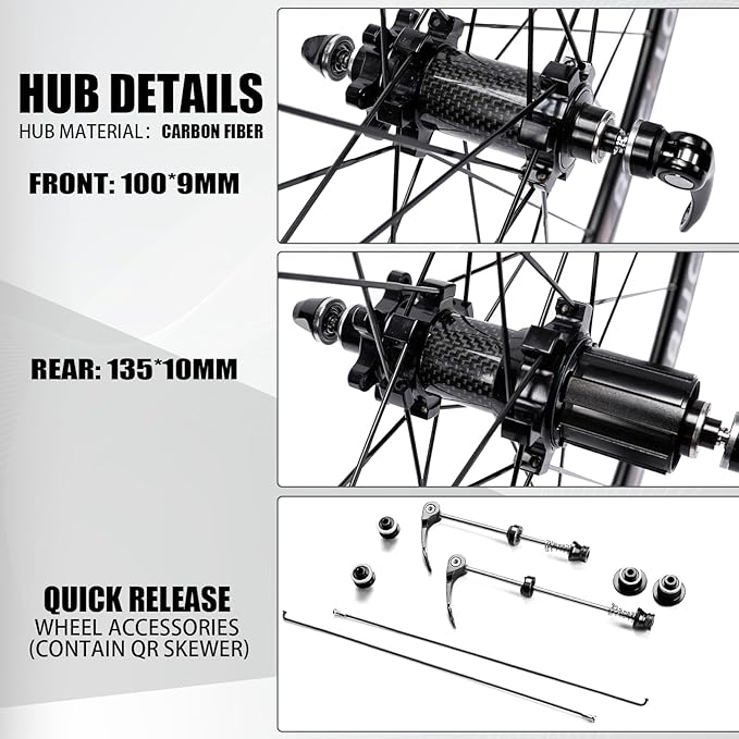 BUCKLOS 700C Road Bike Wheelset Disc/Rim Brake with Carbon Hub, 40mm Depth Road Bike Wheels Support 8/9/10/11 Speed, Clincher 18-25c 700c Bike Wheel Thru Quick Release/24H Spokes