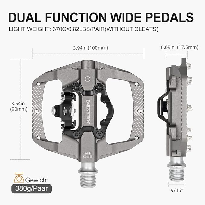 MZYRH Pedal,MTB Mountain Bike Pedals Compatible with Dual Function Sealed Clipless Aluminum 9/16" Bicycle Flat Platform with Cleats for Road, MTB