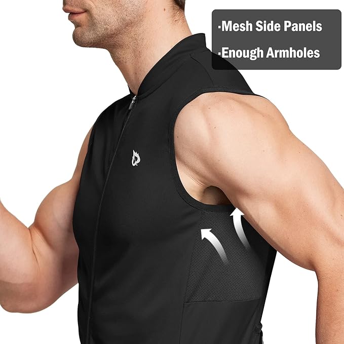 baleaf Men's Sleeveless Cycling Jersey Road Bike Shirt Bicycle Biking Tank Tops Full Zip Pockets SPF UPF50+