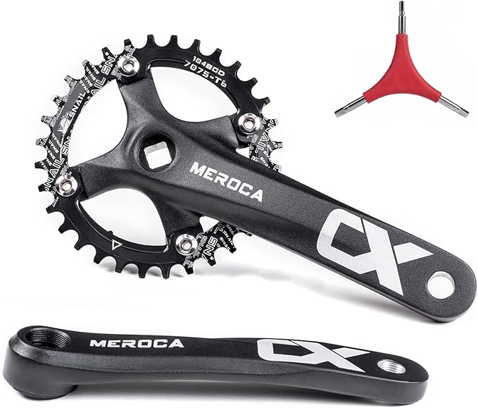 Cyclon Single Speed Square Taper Crankset, 170mm Mountain Bike Crankset with 104BCD 48T Narrow Wide Tooth Round Black Chainring, Replacement for Bicycle Crank Arm Set MTB Crankset
