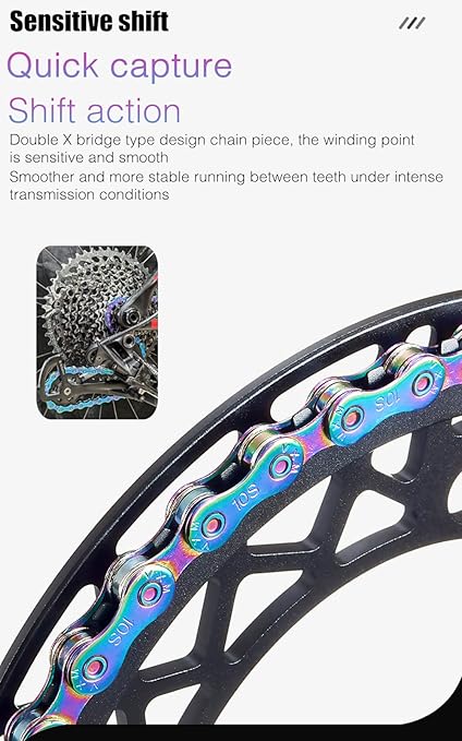 10 Speed Bike Chain Rainbow Chain for Bike 1/2" x11/128 116 Links Lightweight Bicycle Chain，Bike Chains MTN BTX MTB Mountain Bike Road Bicycle Chain