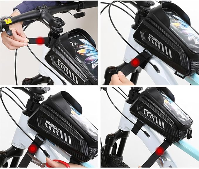 Bike/Bicycle Phone Holder Bag, Bicycle Front Frame Bag, Waterproof Tube Bag, Bike Accessories, Cycling Pouch with TPU Touch-Screen& Sun-Visor Compatible Phone Under 6.5” (1.5L Black)