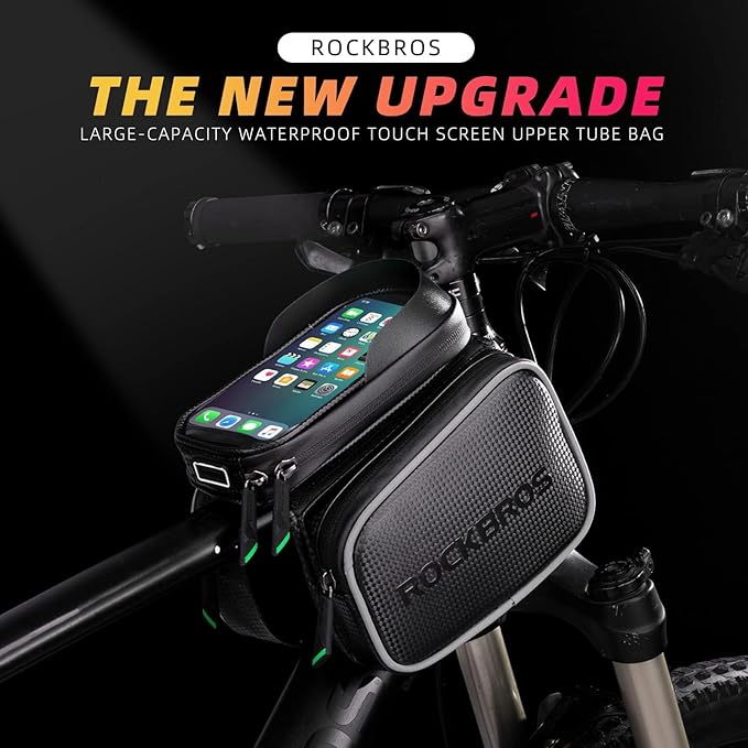 ROCKBROS Bike Phone Bag, Waterproof Large-Capacity Handlebar & Top Tube Phone Pouch for Cycling, Fits Smartphones Up to 6.2 Inches, Storage Case for Road & Mountain Bikes