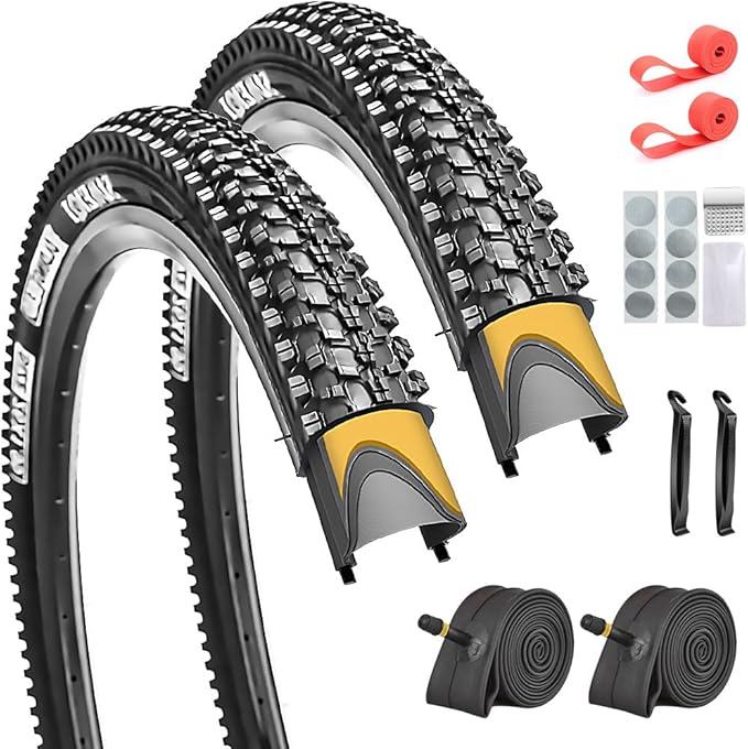 SIMEIQI 2 Pack 24/26/27.5x1.95 26x2.1 29x2.125 Inch Anti-Puncture Tires for Mountain Bike and Tubes Folding Replacement Bicycle Tyres for Hybrid Trails Commuter City Road
