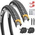 SIMEIQI 2 Pack 24/26/27.5x1.95 26x2.1 29x2.125 Inch Anti-Puncture Tires for Mountain Bike and Tubes Folding Replacement Bicycle Tyres for Hybrid Trails Commuter City Road