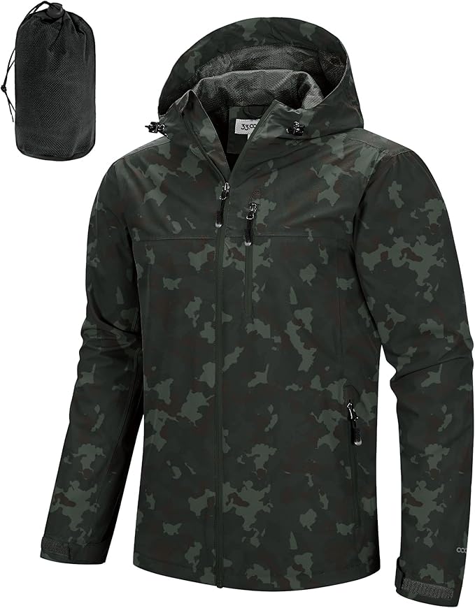 33,000ft Men's Packable Rain Jacket Lightweight Rain Shell Jacket with Hood Waterproof Raincoat for Cycling