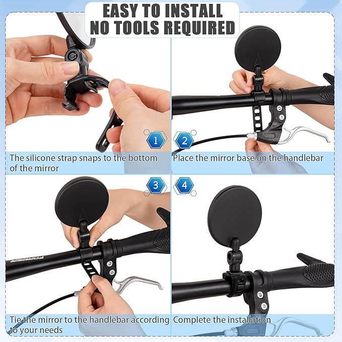Bike Mirror, Bike Mirror Handlebar Mount, 2 Pcs Bike Rear View Mirrors, Clear & 360° Adjustable View Bicycle Mirrors for Mountain & City Bikes