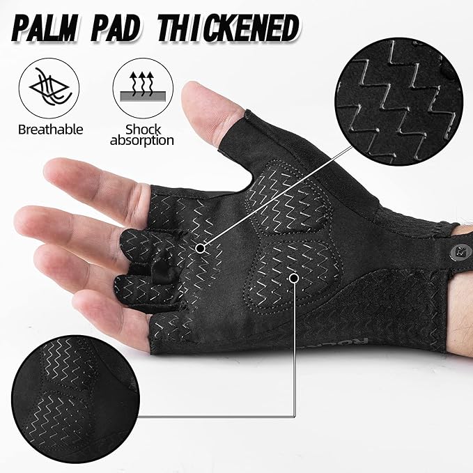 ROCKBROS Cycling Gloves - Half Finger MTB & Road Biking Gloves for Men & Women - Absorbing Gel Pad, Anti-Slip, Breathable