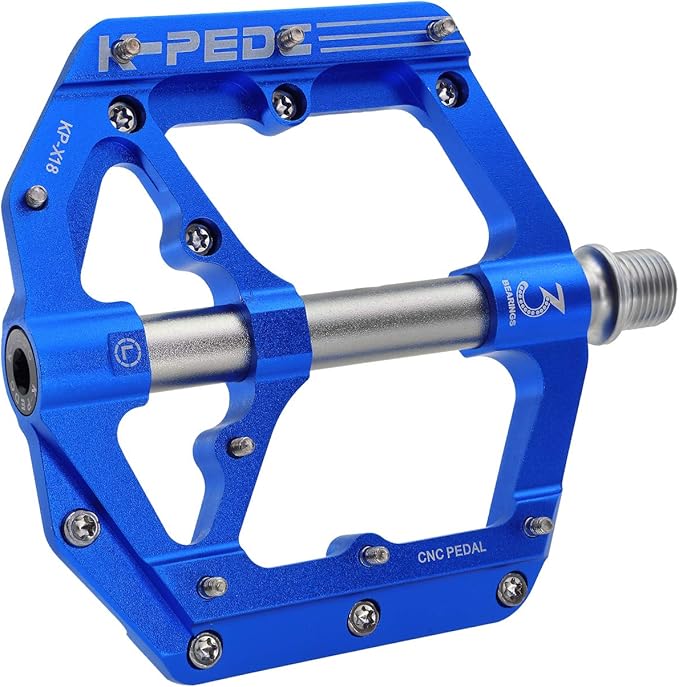 Aluminum Alloy 9/16" Bike Pedal MTB Wide Platform Flat Non-Slip Bicycle Pedals with 3 Bearings for Mountain Bikes, Road, BMX