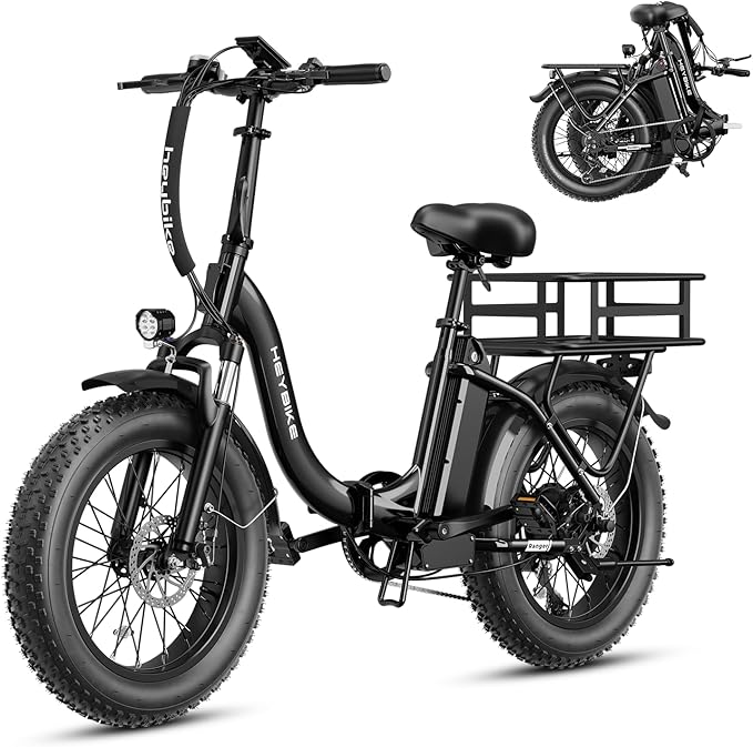 Heybike Ranger 2.0 Foldable Electric Bike for Adults, 20"×4 Fat Tire Ebike with 1400W Peak Motor, 28 MPH Max Speed, 600Wh Removable Battery, Up to 65 Miles Range, Front Suspension Step-Thru E Bike