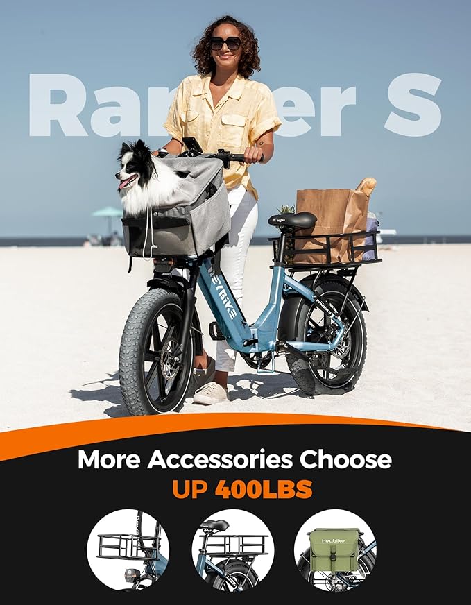 Heybike Ranger Foldable Electric Bike for Adults, 1200W/1800W Peak Motor, 28/32MPH E Bike, 55/90 Miles Range, 20"x4.0" Fat Tire Ebike with Removable Battery, Hydraulic Brakes for Snow, Beach,Commuting