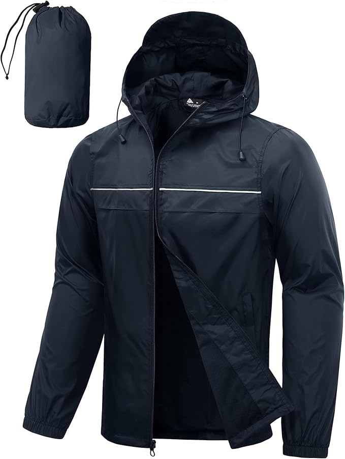 SWISSWELL Mens Rain Jacket & Coats Packable Lightweight Waterproof Windbreaker Hooded for Golf Cycling Hiking