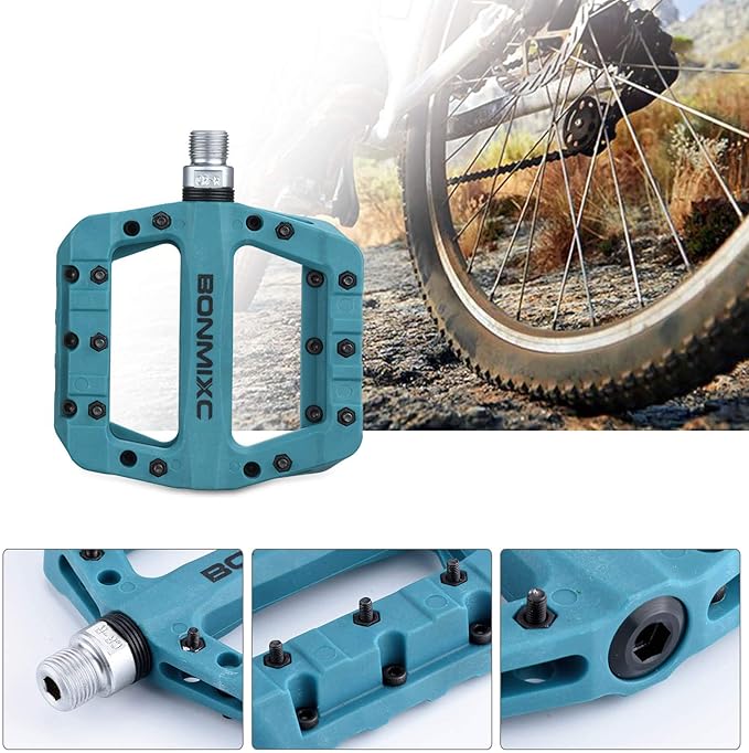 Mountain Bike Pedals Nylon Lightweight MTB Pedals Non-Slip Bicycle Pedals Large Platform Sealed Bearing 9/16” Thread
