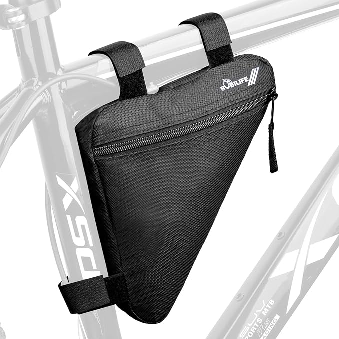 Bike Triangle Frame Bag - Bicycle Cycling Handlebar Front Pouch Saddle Storage Bag for Road and Mountain Bikes (Black)