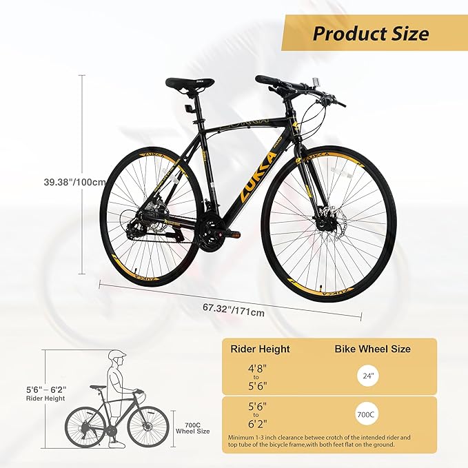 Adult Hybrid Bike 24 Speed Hybrid Bike Disc Brake 700C Road Bike, Aluminium Alloy Frame,Disc Brake,Racing Bicycle,Commuter Bike,for Men Women's City Bicycle