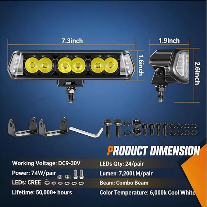 YCHOW-TECH Side Shooter LED Light Bar 2PCS 7 Inch LED Cube Pods Wiring Harness Kit Spot Flood Combo Off Road Driving Light Cube Super Bright Backup Work Lamp for ATV UTV Truck Boat Tractor