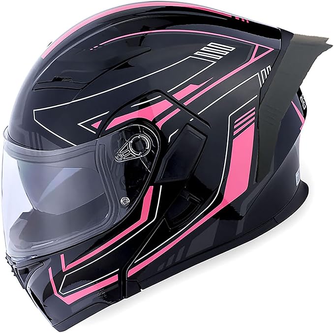 1Storm Motorcycle Modular Full Face Helmet Flip up Dual Visor Sun Shield: HB89 Arrow Pink