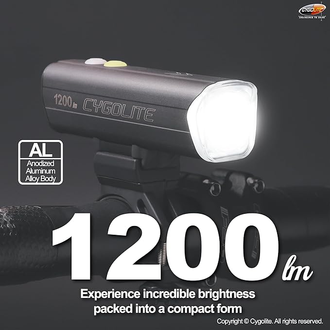 Cygolite Velocity 1600, 1200, 1000, 800 Lumen USB-C Bike Lights – Anodized Aluminum Alloy – 9 Light Modes – Fine Tunable Brightness - Compact, IP67 Waterproof – Hard Mount – Road & Mountain