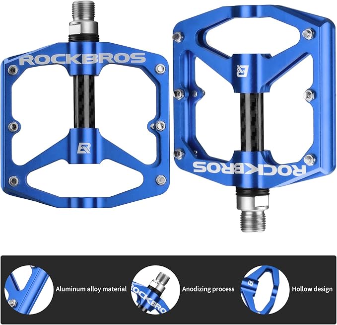 Rock BROS Mountain Bike Pedals Flat Bicycle Pedals 9/16 Lightweight Road Bike Pedals Carbon Fiber Sealed Bearing Flat Pedals for MTB