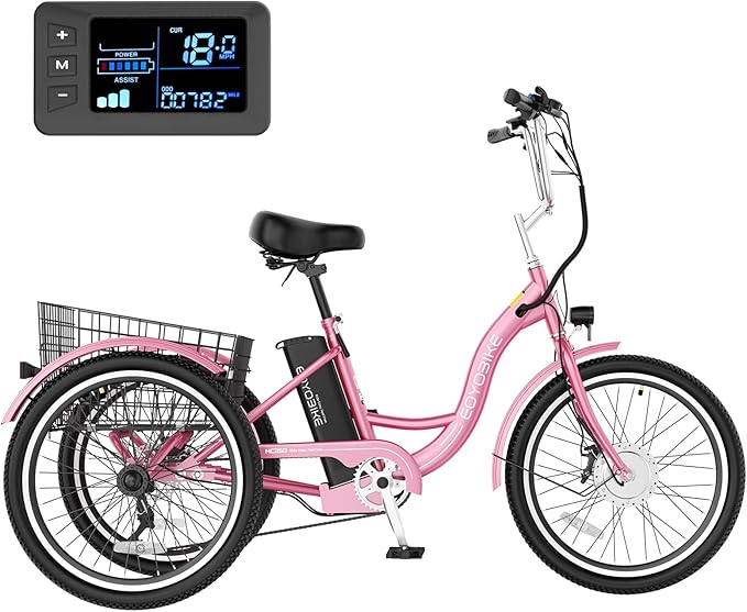 MOONCOOL MONCOOL Adult Electric Tricycle, 350W Front Drive Motor (Peak 700W), 15.5MPH E-Trike with Removable 36V 14.5Ah Battery, 60 Miles Range, 24/26 Inch 7-Speed 3 Wheel Electric Bike, Large Basket
