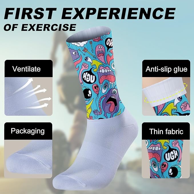 Cycling Socks Athletic Crew Socks Breathable Cushioned Compression Running Hiking Socks For Mens Womens