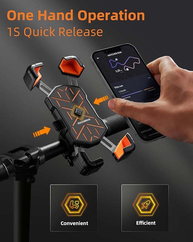 ROCKBROS Bike Phone Holder Mount for 4.5''-7.1'' Phones, Quick Release Handlebar Clamp, 360 Rotatable Motorcycle Mount