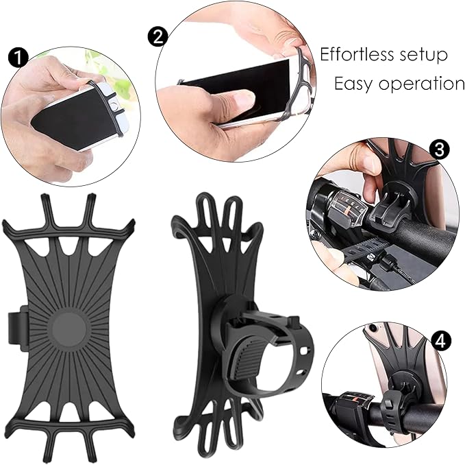 2026 Bike Phone Mount 1 Pack, 360° Rotation Silicone Phone Holders for iPhone and Samsung, for Most Smartphones and Handlebars, Upgraded Universal Bike Cell Phone Holder, Easy Install - Black