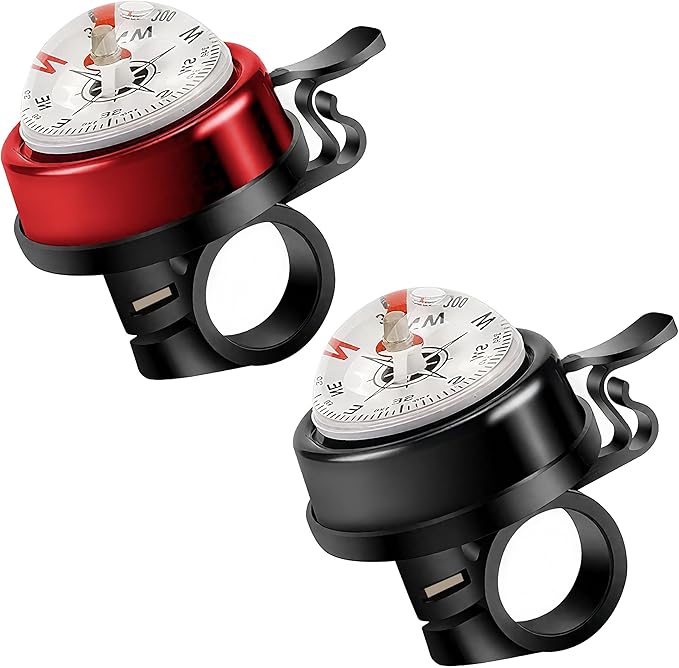 Pack of 2 Aluminum Alloy e-Bike Accessories for Adults | Compass Bicycle Bell & Loud Bike Horn Fits in 22.2mm Handlebars | Must Have Accessory for Men & Women for Mountain & Road